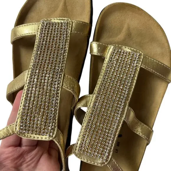 Birkenstock Betula Sandals Gold Rhinestone Leather Ankle Strap Women's 39 Shoes - Picture 2 of 10